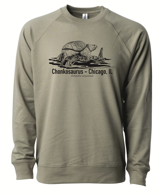 Chonkosaurus Chicago, IL - Crew Neck Sweatshirt - Olive- Unisex